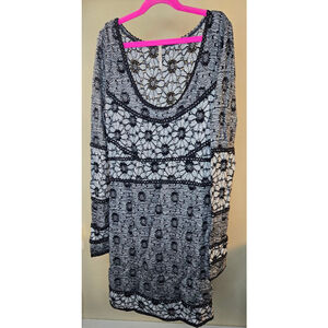 Women's Free People Black & White Floral Lace Long Sleeve Dress S